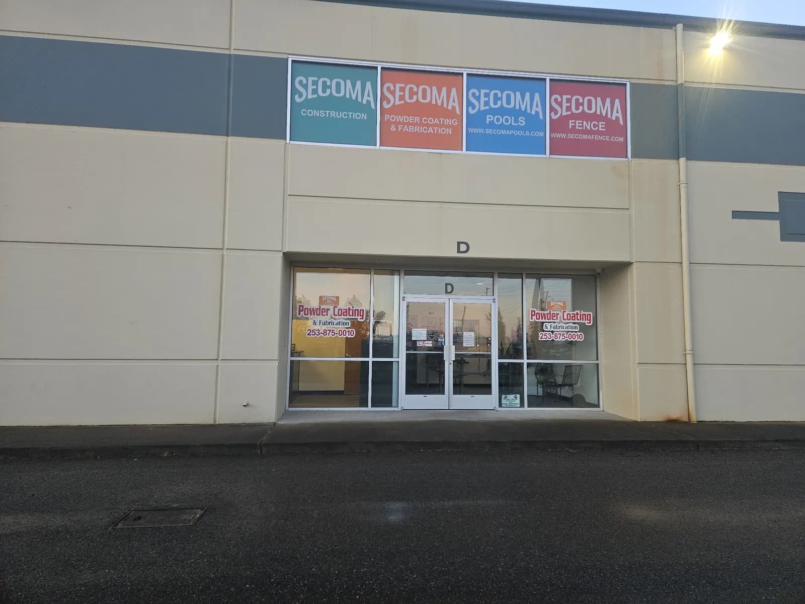 Exterior entrance for the Secoma facility in Puyallup, Washington.